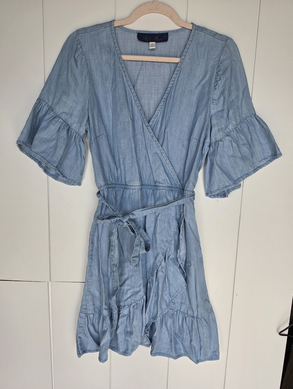 Francesca’s Blue Rain Ruffle Sleeve Dress SZ M